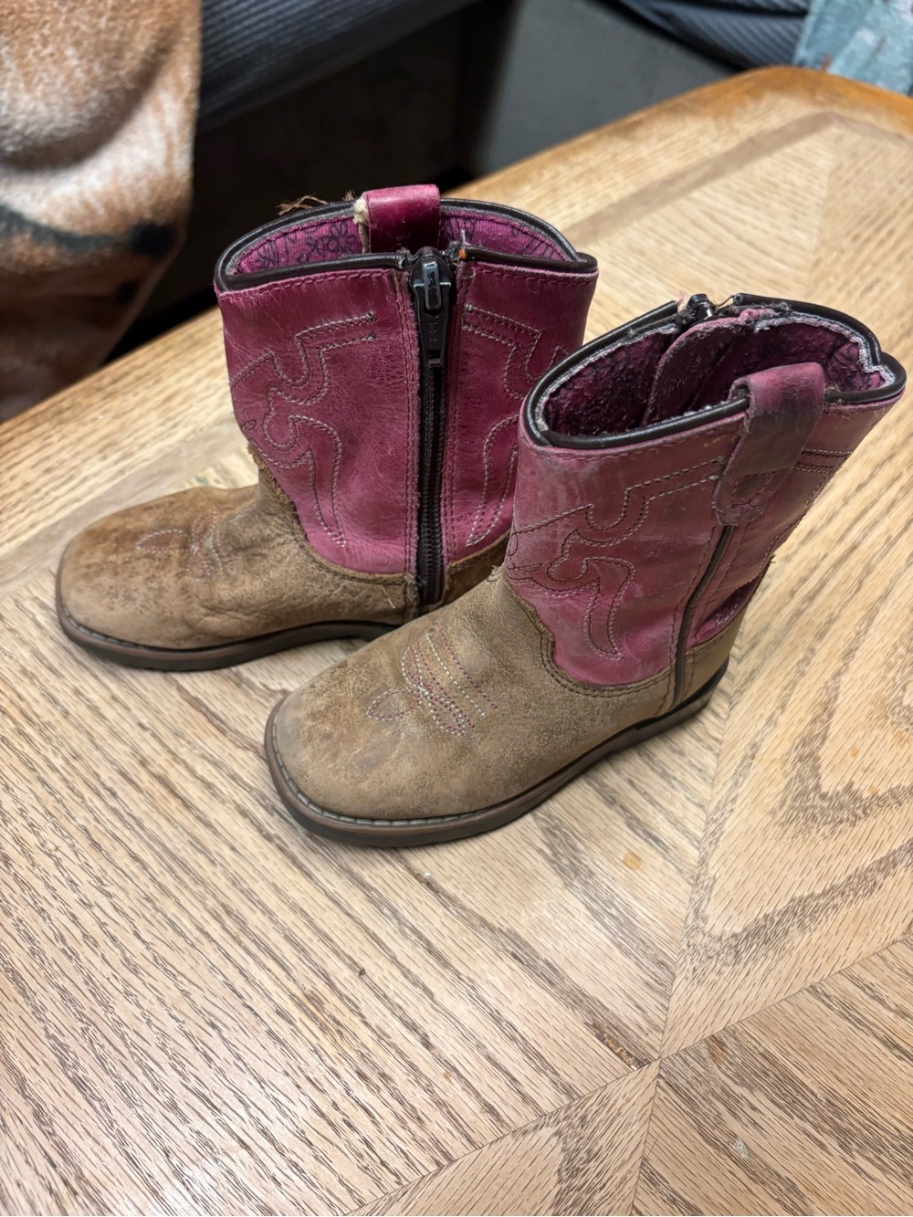 Shyanne Kids Brown and Pink Western Zip Boots